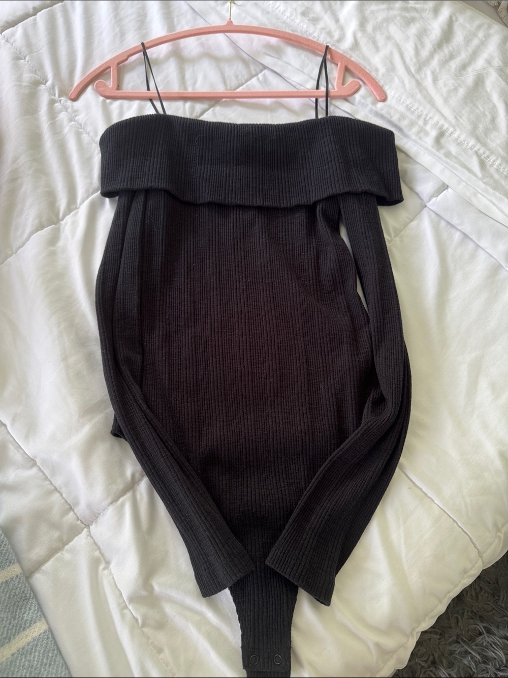NWT aerie Black Ribbed Off-Shoulder Bodysuit